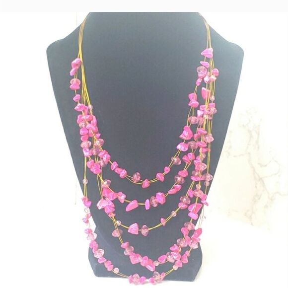 ARTISAN Layered Multi-strand Stone Chip & Wire Necklace - Picture 1 of 6